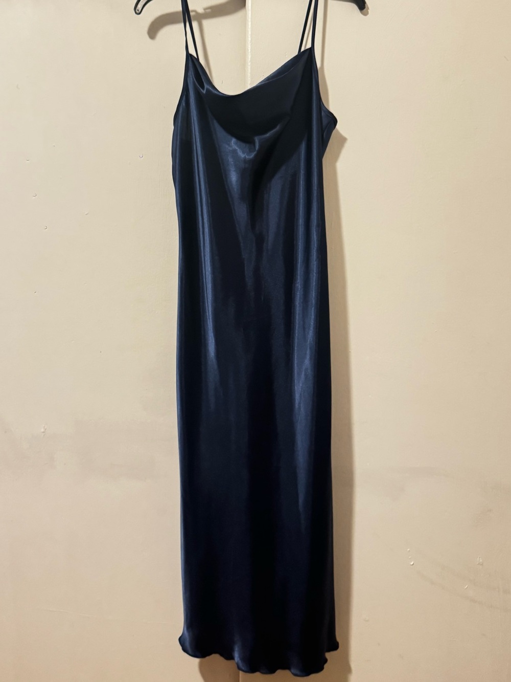bebe Navy Satin Cowl Slip Dress with Thin Straps - Picture 2 of 4